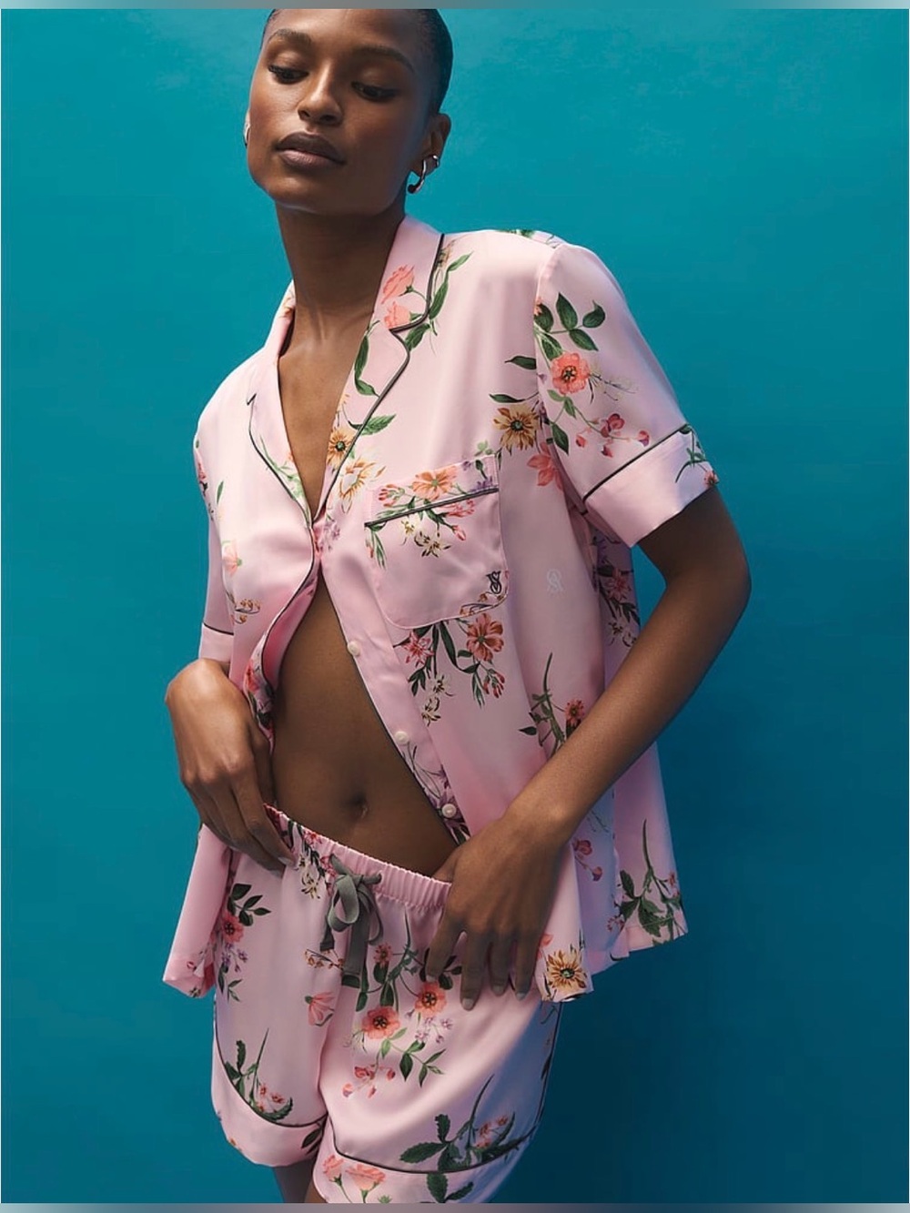 NWT Victoria's Secret Angel Pink Botanical SATIN Short Pajama Set SZ SMALL